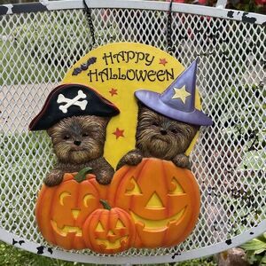 Danbury Mint Witch Pirate Yorkies For All Seasons Halloween Trick or‎ Treat Sign